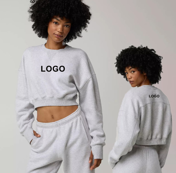 Custom Cloud Fleece Cropped Crewneck Sweatshirt Breathable Winter Workout Sweatshirts Cotton Oversized Fleece Sports