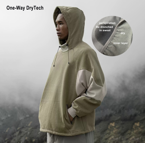 Custom New DryTech Pullover Outdoor Hoodie for Hiking Activities Moisture One-Way Wicking No Inside Dampness Stay Dry Hooded Collar