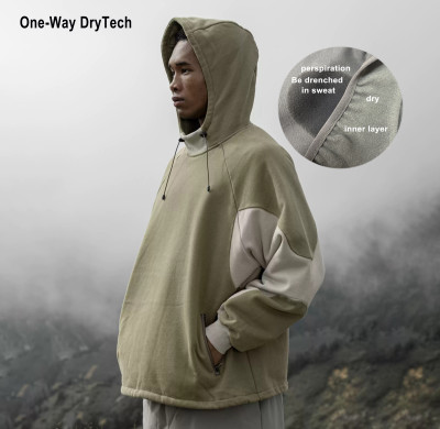 Custom New DryTech Pullover Outdoor Hoodie for Hiking Activities Moisture One-Way Wicking No Inside Dampness Stay Dry Hooded Collar