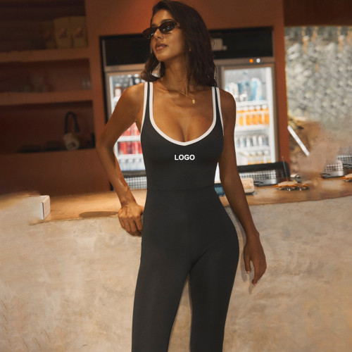 Women's Backless Wide Leg Yoga Fitness Jumpsuit Hollow Design Spandex/Nylon Material Breathable Four-Way Stretch Quick Dry