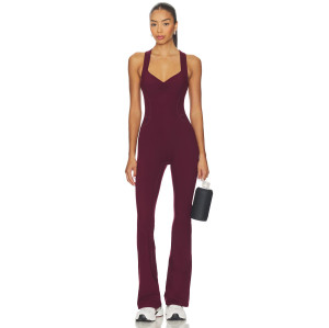 Women's Backless Wide Leg Yoga Fitness Jumpsuit Hollow Design Spandex/Nylon Material Breathable Four-Way Stretch Quick Dry