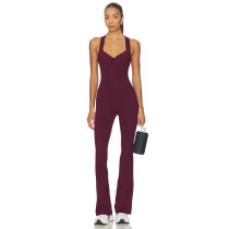 Women's Backless Wide Leg Yoga Fitness Jumpsuit Hollow Design Spandex/Nylon Material Breathable Four-Way Stretch Quick Dry
