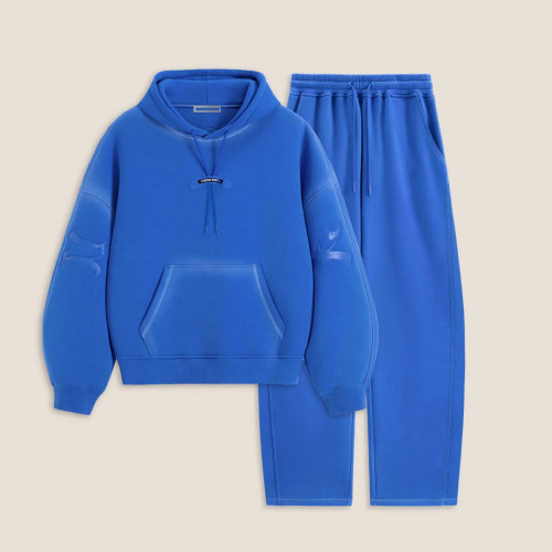 Custom Heavyweight Organic Cotton Boxy Hoodies and Sweatpants Sets Fleece Custom Spray Print Tracksuits Sets Unisex