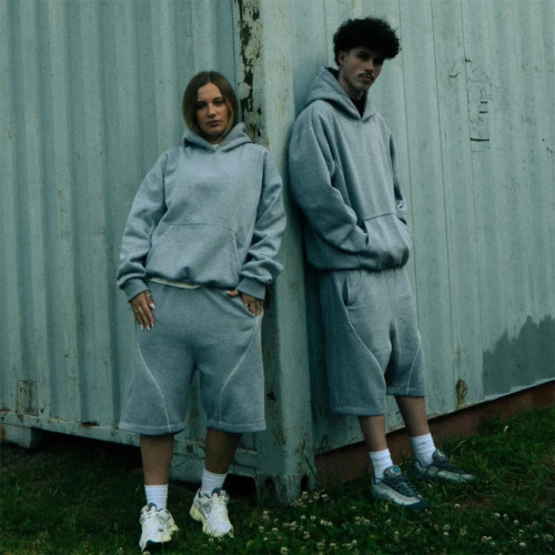 Custom Heavyweight Organic Cotton Boxy Hoodies and Sweatpants Sets Fleece Custom Spray Print Tracksuits Sets Unisex