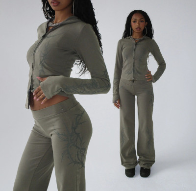 Women's Retro Hip-Hop Style Straight-Leg Sweatpants Casual Grey Pants & Trousers