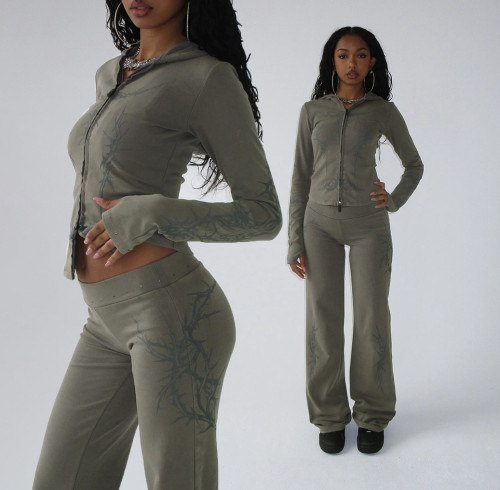 Women's Retro Hip-Hop Style Straight-Leg Sweatpants Casual Grey Pants & Trousers