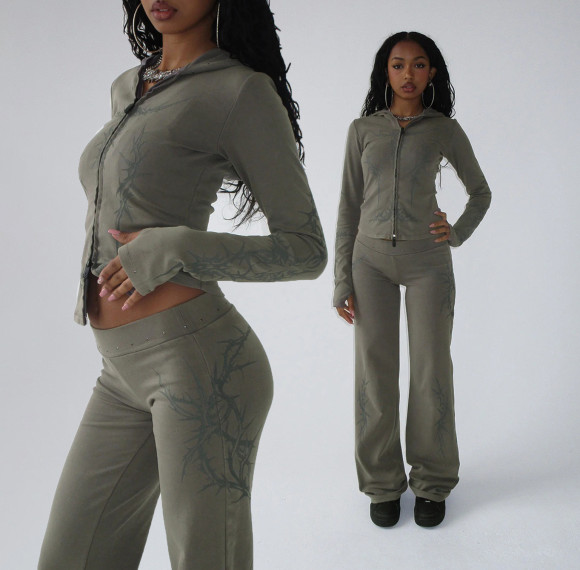 Women's Retro Hip-Hop Style Straight-Leg Sweatpants Casual Grey Pants & Trousers