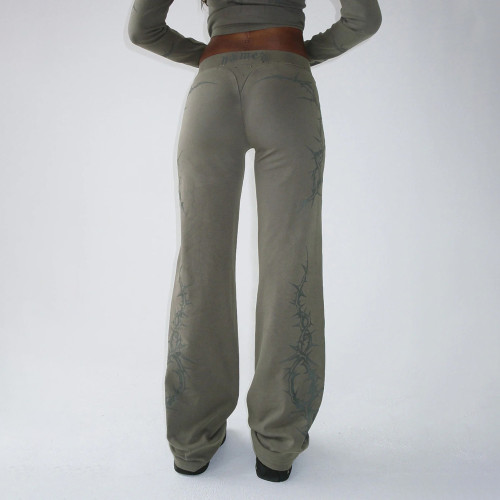 Women's Retro Hip-Hop Style Straight-Leg Sweatpants Casual Grey Pants & Trousers
