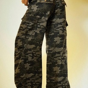 Women's Retro Hip-Hop Style Straight-Leg Sweatpants Casual Grey Pants & Trousers Women's Camo Cargo Denim Trousers