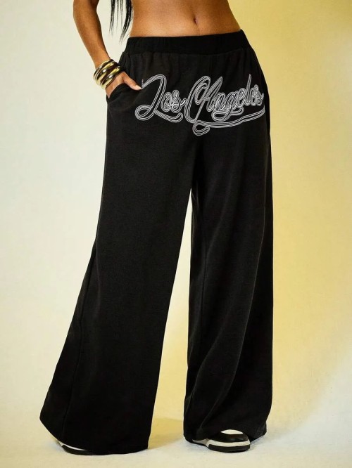 Women's Retro Hip-Hop Style Straight-Leg Sweatpants Casual Grey Pants & Trousers Women's Loose Street Dance Pants