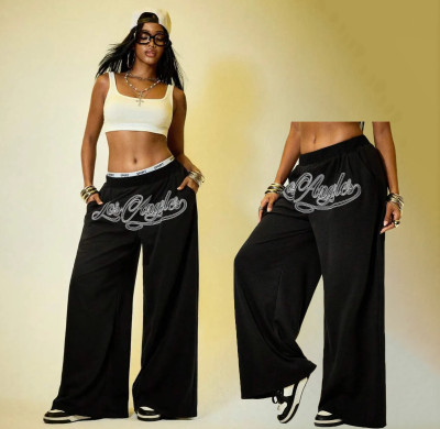 Women's Retro Hip-Hop Style Straight-Leg Sweatpants Casual Grey Pants & Trousers Women's Loose Street Dance Pants