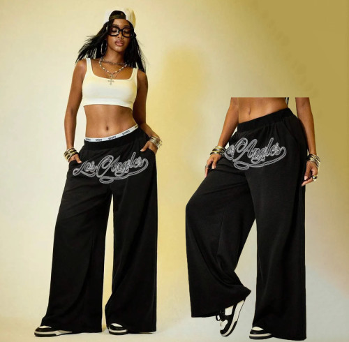Women's Retro Hip-Hop Style Straight-Leg Sweatpants Casual Grey Pants & Trousers Women's Loose Street Dance Pants