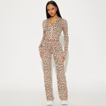 Custom Logo New Arrivals Women Clothing Tops Winter Ski Quick-Dry Leopard Print Yoga Wear Gym Sports Fitness Set