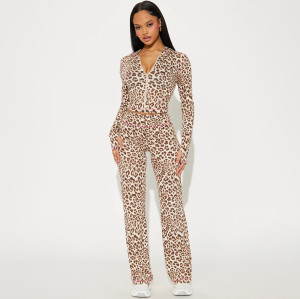 Custom Logo New Arrivals Women Clothing Tops Winter Ski Quick-Dry Leopard Print Yoga Wear Gym Sports Fitness Set