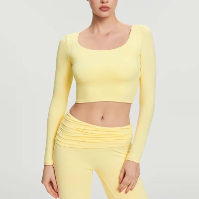 Custom Square Neck Tight Slim Long Sleeve Traning Top Quick Dry ActivewearSport Bras Soft Fabric Long Sleeve Yoga Clothing