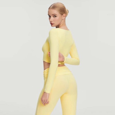 Custom Square Neck Tight Slim Long Sleeve Traning Top Quick Dry ActivewearSport Bras Soft Fabric Long Sleeve Yoga Clothing