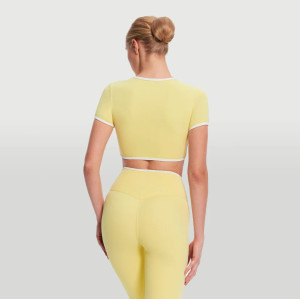 Custom Contrast sports fitness yoga bra Square Neck Tight Slim Short  Sleeve Traning Top Quick Dry Activewear  Yoga Clothing