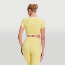 Custom Contrast sports fitness yoga bra Square Neck Tight Slim Short  Sleeve Traning Top Quick Dry Activewear  Yoga Clothing