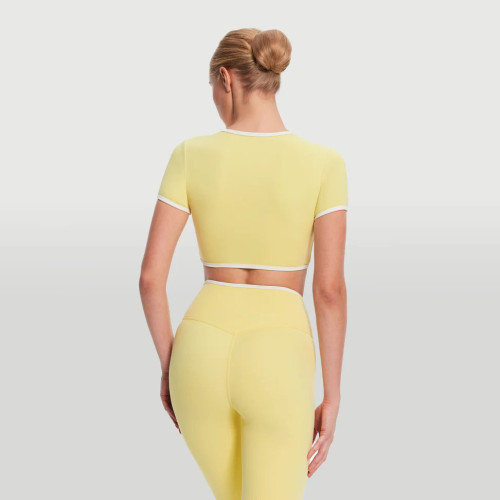 Custom Contrast sports fitness yoga bra Square Neck Tight Slim Short Sleeve Traning Top Quick Dry Activewear Yoga Clothing