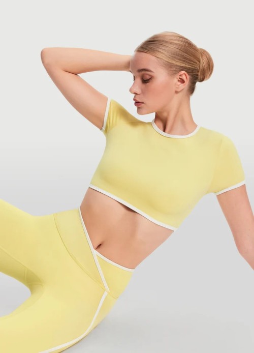 Custom Contrast sports fitness yoga bra Square Neck Tight Slim Short Sleeve Traning Top Quick Dry Activewear Yoga Clothing