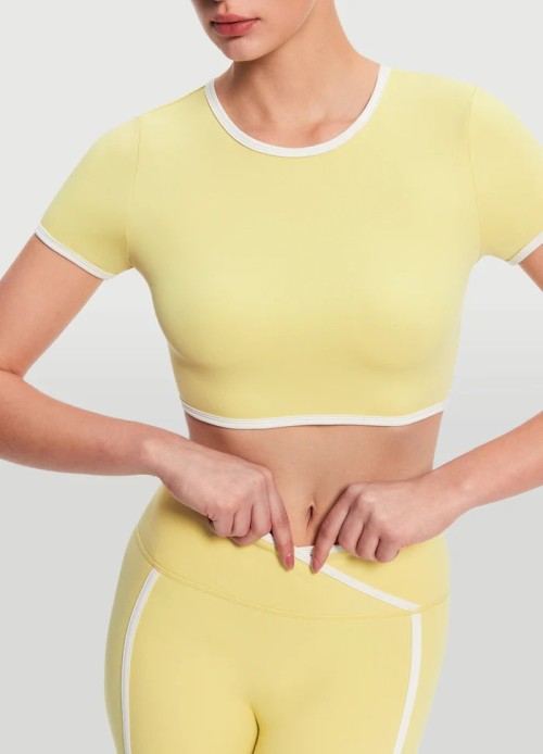 Custom Contrast sports fitness yoga bra Square Neck Tight Slim Short Sleeve Traning Top Quick Dry Activewear Yoga Clothing