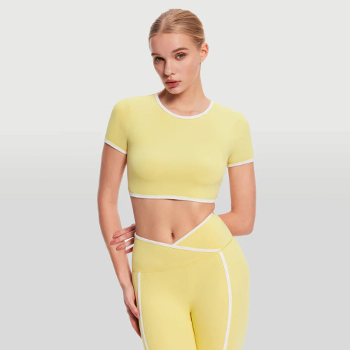 Custom Contrast sports fitness yoga bra Square Neck Tight Slim Short Sleeve Traning Top Quick Dry Activewear Yoga Clothing