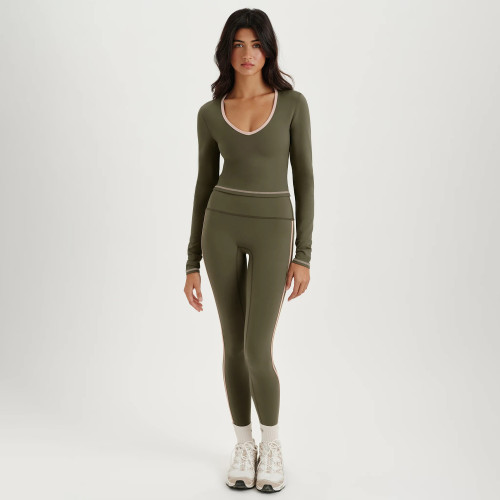 Custom Contrast sports fitness Yoga Top Square Neck Tight Slim Long Sleeve Traning Top