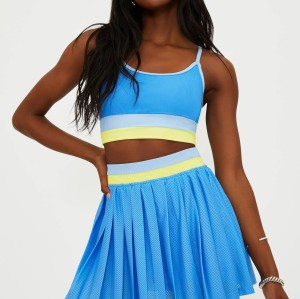 Spring and Summer New Style Striped Elastic Waistband Sports High-Waisted Slimming Fitness Pants Tennis Skirt Set