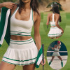 Custom Breathable Cropped Silhouette Vest Ribbed Trim Tennis Skirt  Plus Size  private label tennis set OEM