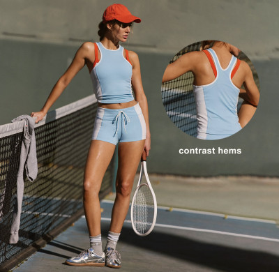 Custom Breathable Cropped Silhouette Contrast Hems Vest Ultra-short Sports Shorts Private label tennis set OEM