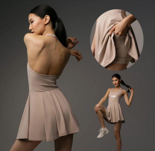 Customizable Quick-drying Backless Tennis Romper Dress with Built-in Shorts