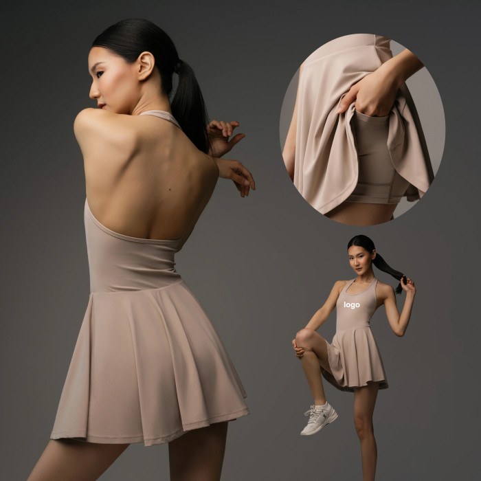 Customizable Breathable Backless Women's Tennis Romper Dress with Built-in Shorts Custom OEM Sportswear
