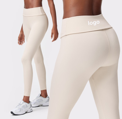 Custom High Elastic Breathable Fold Over Flared Leggings Sweat-wicking Quick-drying Elastic Waist Yoga Pants