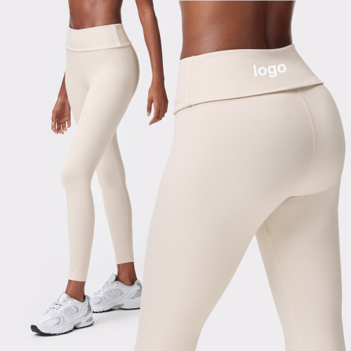 Custom High Elastic Breathable Fold Over Flared Leggings Sweat-wicking Quick-drying Elastic Waist Yoga Pants