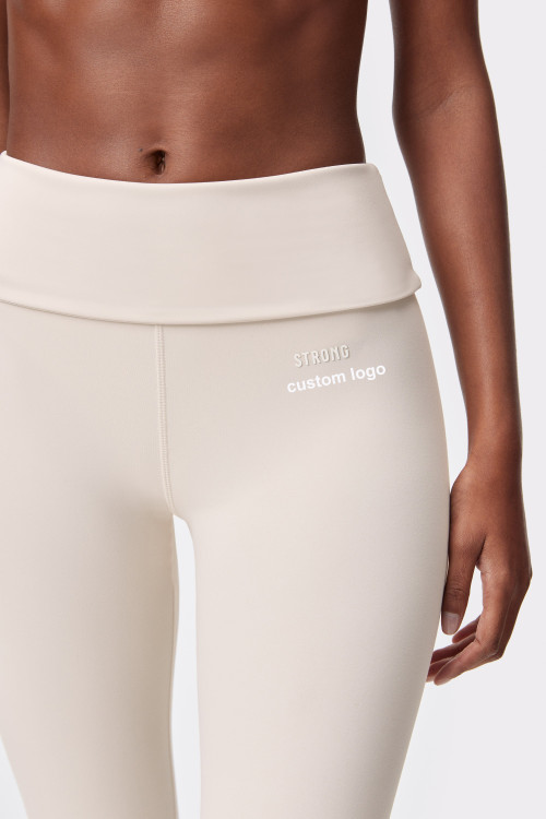 Custom High Elastic Breathable Fold Over Flared Leggings Sweat-wicking Quick-drying Elastic Waist Yoga Pants