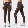 Custom Breathable Brown Piping Leggings Sweat-wicking Quick-drying Elastic Waist Hidden Back Pocket Yoga Pants