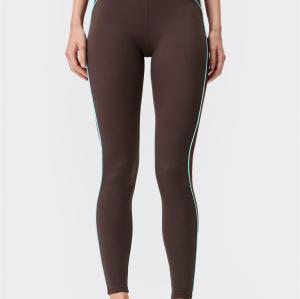 Custom Breathable Brown Piping Leggings Sweat-wicking Quick-drying Elastic Waist Hidden Back Pocket Yoga Pants