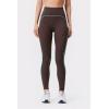 Custom Breathable Brown Piping Leggings Sweat-wicking Quick-drying Elastic Waist Hidden Back Pocket Yoga Pants