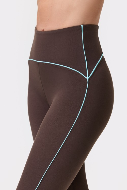 Custom Breathable Brown Piping Leggings Sweat-wicking Quick-drying Elastic Waist Hidden Back Pocket Yoga Pants