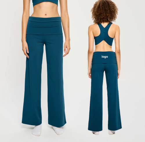 Custom High Elastic Breathable Fold Over Flared Waistline Functional Fabric Yoga Pants