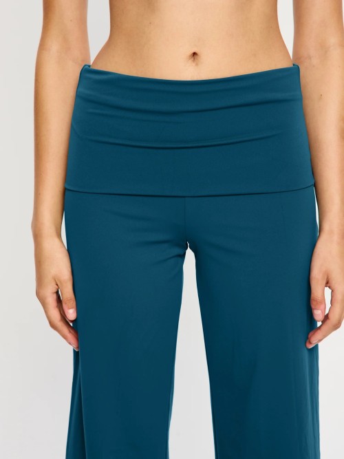 Custom High Elastic Breathable Fold Over Flared Leggings Waistline Functional Fabric Sweat-wicking Quick-drying Elastic Waist Yoga Pants