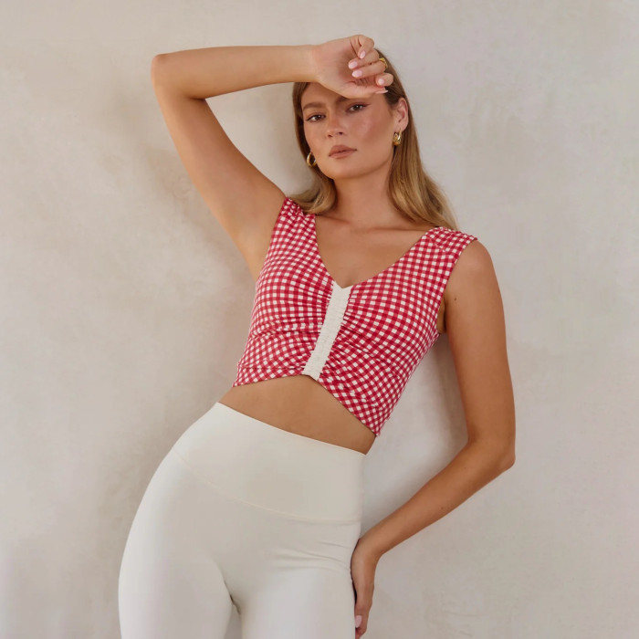 Custom OEM & ODM Plaid Printing Sports Bras and Soft Fabric Yoga Bra