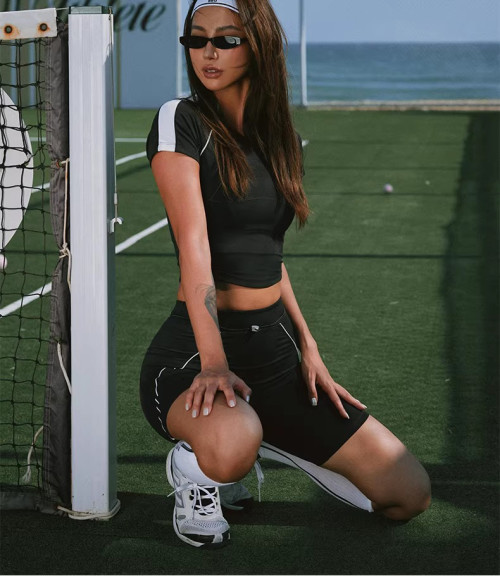 Custom 2 Piece Tennis Outfit Crop Top and High Waist Shorts Custom Branding