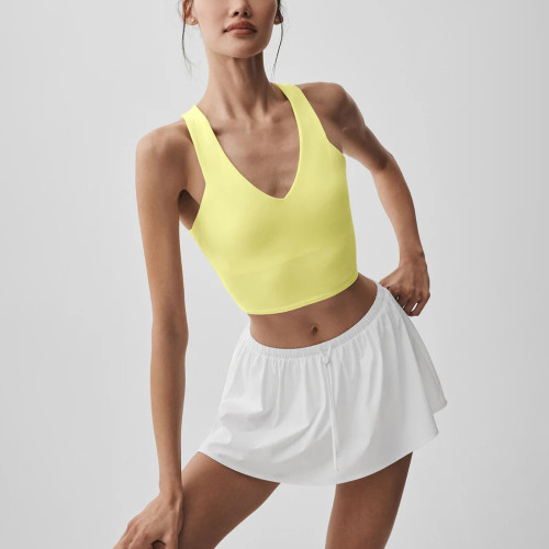 Custom Moisture-Wicking V-neck Wide Straps Real Bra Tank Yoga Top