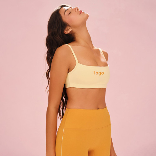 Custom OEM & ODM Thin Elastic Straps Sports Bras and Soft Fabric Yellow Yoga Bra