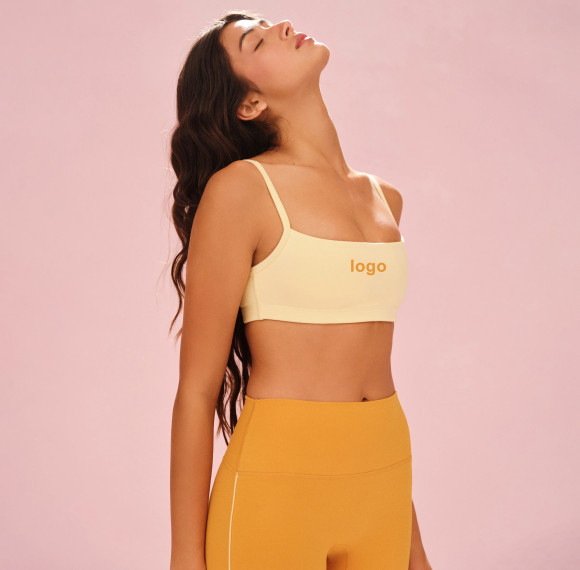 Custom OEM & ODM Thin Elastic Straps Sports Bras and Soft Fabric Yellow Yoga Bra