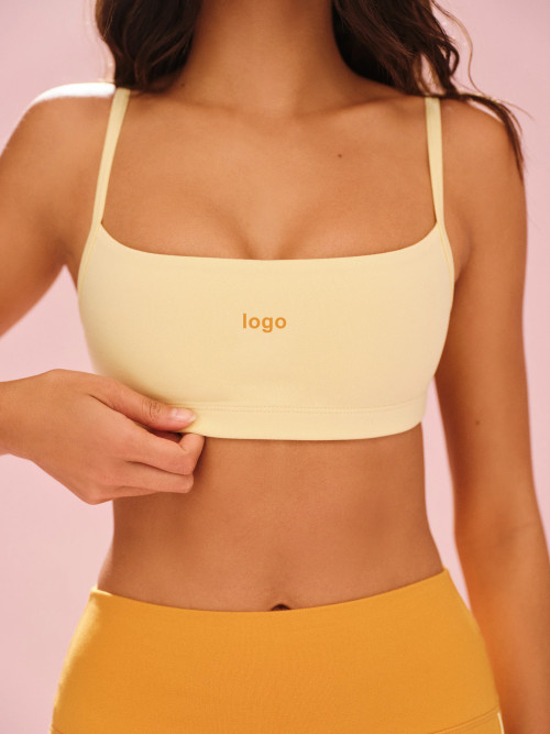Custom OEM & ODM Thin Elastic Straps Sports Bras and Soft Fabric Yellow Yoga Bra