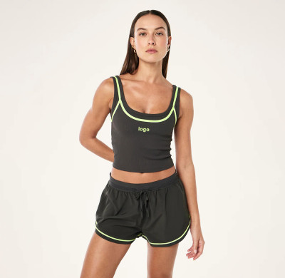 Custom Moisture-Wicking  Double Layer With Contrast Tank Top Nylon Shorts