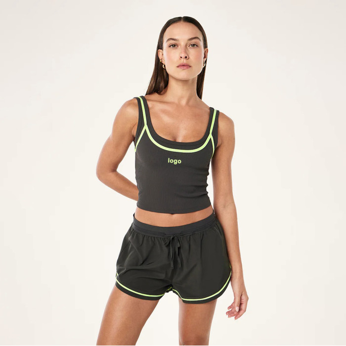 Custom Moisture-Wicking  Double Layer With Contrast Tank Top Nylon Shorts