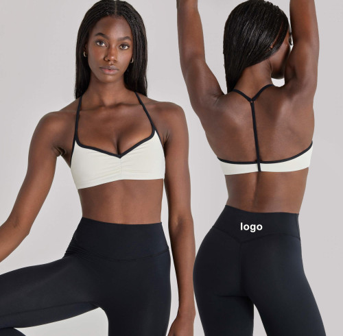 Custom Contrast Trim Sports Bras Sweetheart neck with slender halter straps Yoga Bra